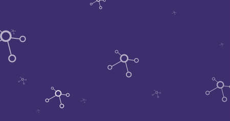 Image of chemical molecules floating on violet background. science and chemistry concept digitally...