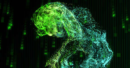 Image of data processing on black background. Global business and digital interface concept...