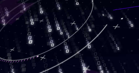Image of data processing on black background. Global business and digital interface concept...