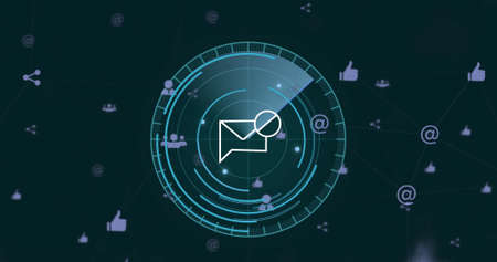 Image of data processing on black background. Global business and digital interface concept...
