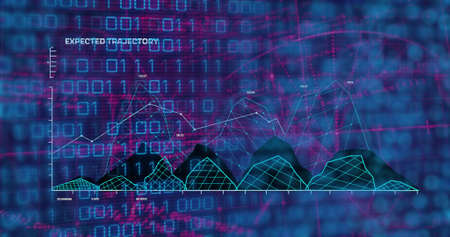Image of diverse financial data and graphs over blue screen. Global finance economy business and...