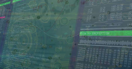 Image of network of connections with icons over data processing. Global connections, computing and...
