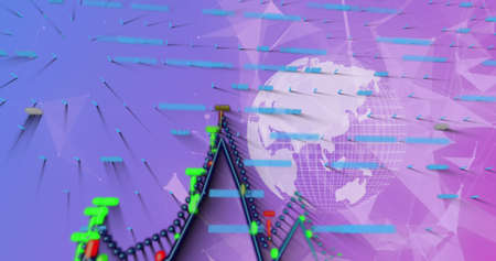 Image of clock and financial data processing over world map. Global business digital interface...