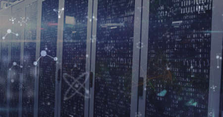 Image of data processing over computer servers. Global connections digital interface and technology...