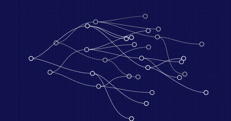 Image of shapes on blue background. Global business and digital interface concept digitally...