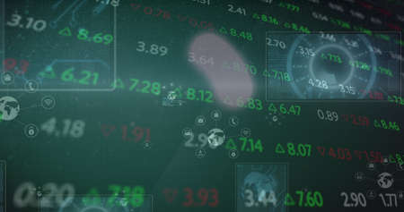 Image of data processing over black background. Global business and digital interface concept...