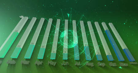 Image of data processing over green background. Global business and digital interface concept...