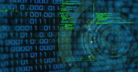 Image of data processing over black background. Global business and digital interface concept...