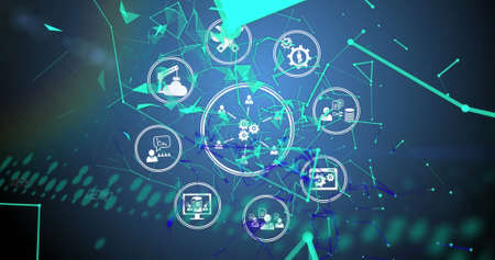 Image of data processing over blue background. Global business and digital interface concept...