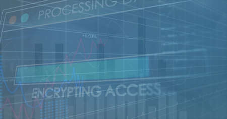Image of data processing over blue background. Global business and digital interface concept...