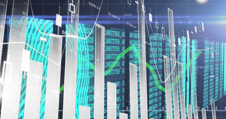 Image of statistics recording and data processing with biometric fingerprint over grid. global...