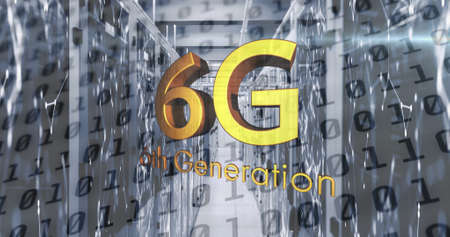 Image of 6g text over data processing and server room. global communication technology concept...