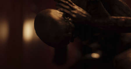 Image of human like monster in dark tunnel being stunned. Horror, fright, image games and science...
