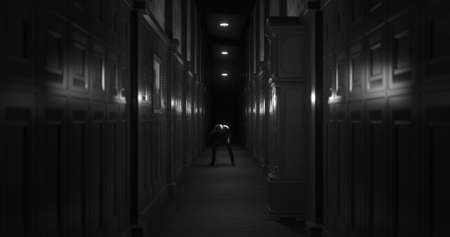 Image of human like monster in dark tunnel being stunned. Horror, fright, image games and science...