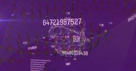 Image of data processing and network of connections over purple background. Global science,...