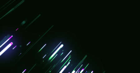 Image of light trails over black background. Abstract background and digital interface concept digitally generated image.の写真素材