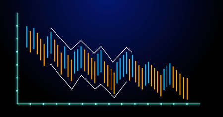 Image of financial graph over navy background. Math, statistics, finance, economy and technology...