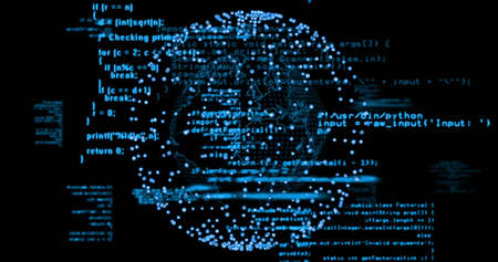 Image of network of connections and data processing over spinning globe. Global connections, digital...