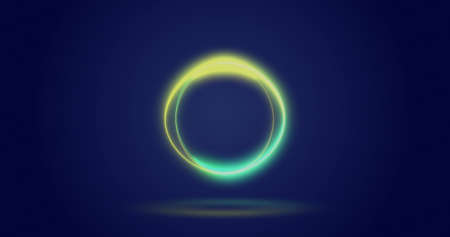 Image of processing circle over navy background. Tech symbols, loading and technology concept digitally generated image.の写真素材
