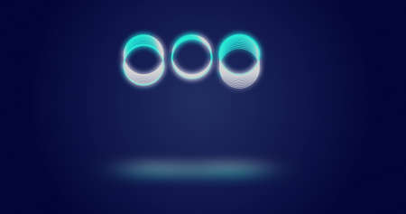 Image of neon circles moving over navy background. Shape, colour and movement concept digitally...