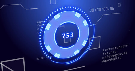Image of scope scanning over data processing on black background. Global technology, computing and...