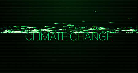 Image of interference over climate change text on black background. Global technology and digital interface concept digitally generated image.の写真素材