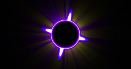 Image of glowing purple circle over black background. Colour and movement concept digitally generated image.の写真素材