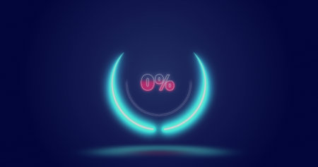 Image of processing circle and percents over navy background. Tech symbols, loading and technology concept digitally generated image.の写真素材