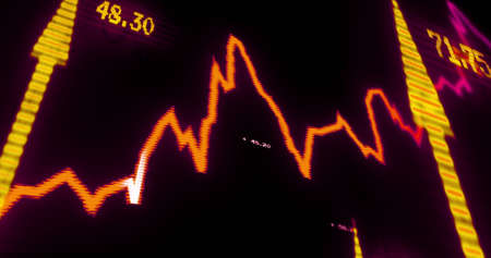 Image of statistics and financial data processing over arrows on black background. Global business,...