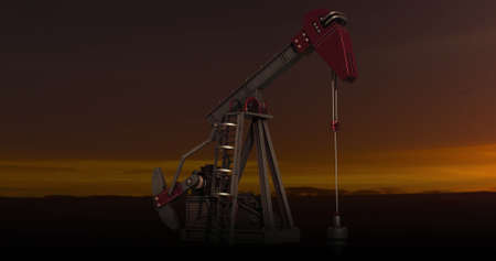 Image of working pumpjack over landscape. Global business and digital interface concept digitally generated image.の写真素材