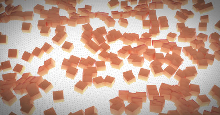 Image of moving tile wall over white background. Abstract background and digital interface concept digitally generated image.の写真素材