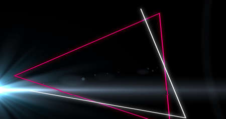 Image of triangles and lights on black background. Abstraction, colour, shape and movement concept...