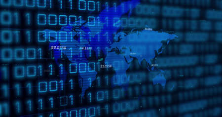 Image of data processing with envelope icon over blue background. Global technology and digital...