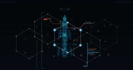 Image of network of connections with hexagons and data. Network, connections and technology concept digitally generated image,の写真素材