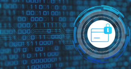 Image of data processing with credit card icon over blue background. Global technology and digital...