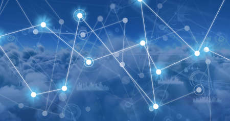 Image of network of connections over clouds. Network, connections and technology concept digitally...