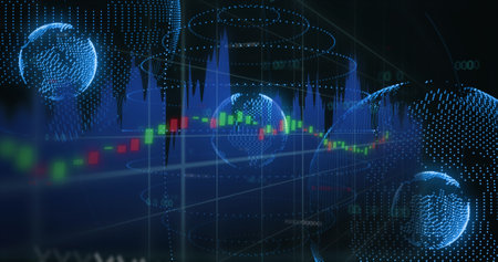 Image of data processing over globe. Global business and digital interface concept digitally...