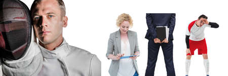 Multiple people of different professions against copy space on white background. people and emotions...