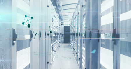 Image of handwritten mathematical equations and digital interface over network of computer servers...