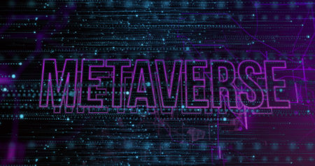 Image of metaverse text over data processing. Global computing, digital interface and data processing concept digitally generated image.の写真素材
