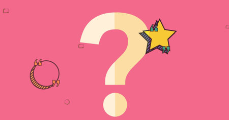 Image of shapes over question mark on pink background. Global education and digital interface...