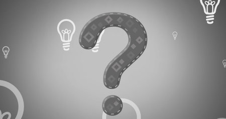 Image of question mark over lightbulbs on grey background. Global education and digital interface...