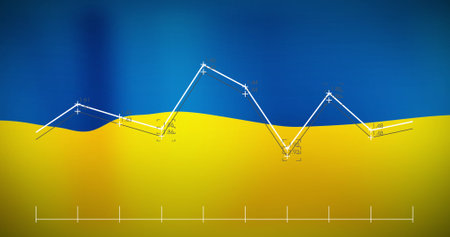 Image of financial data and graph over flag of ukraine. ukraine crisis, economic crash and...