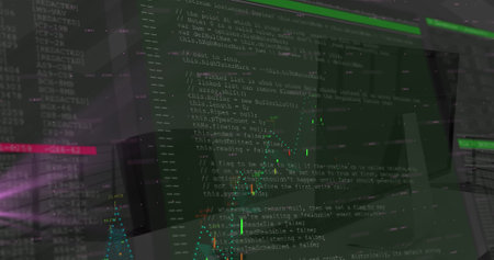 Image of high score text and data processing over office. social media and communication interface...