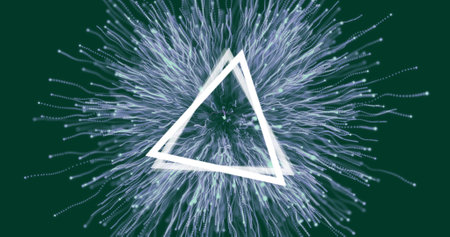Image of triangles and trails on black background. global science and digital interface concept...