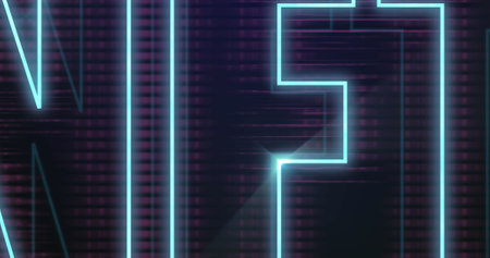 Image of glowing neon blue and purple outlined nft text on black background. cryptocurrency, business and finance concept digitally generated image.の写真素材