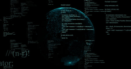 Image of data processing and globe on black background. global technology and digital interface...