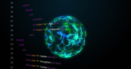 Image of data processing and shapes on black background. global technology and digital interface...