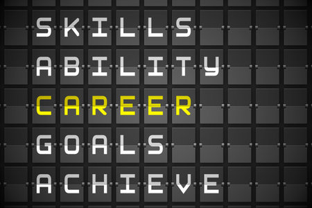 Career buzzwords on digitally generated black mechanical boardの写真素材