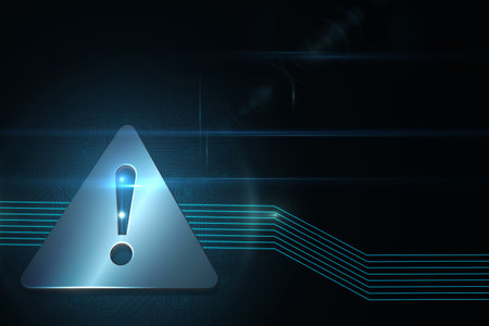 Shiny attention icon on black backgroundの写真素材